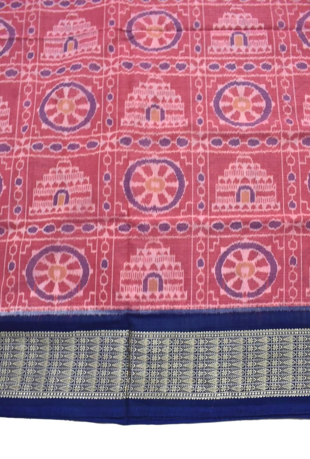 Pink Colour Konark Design Sambalpuri Handloom Cotton Saree - Image 4