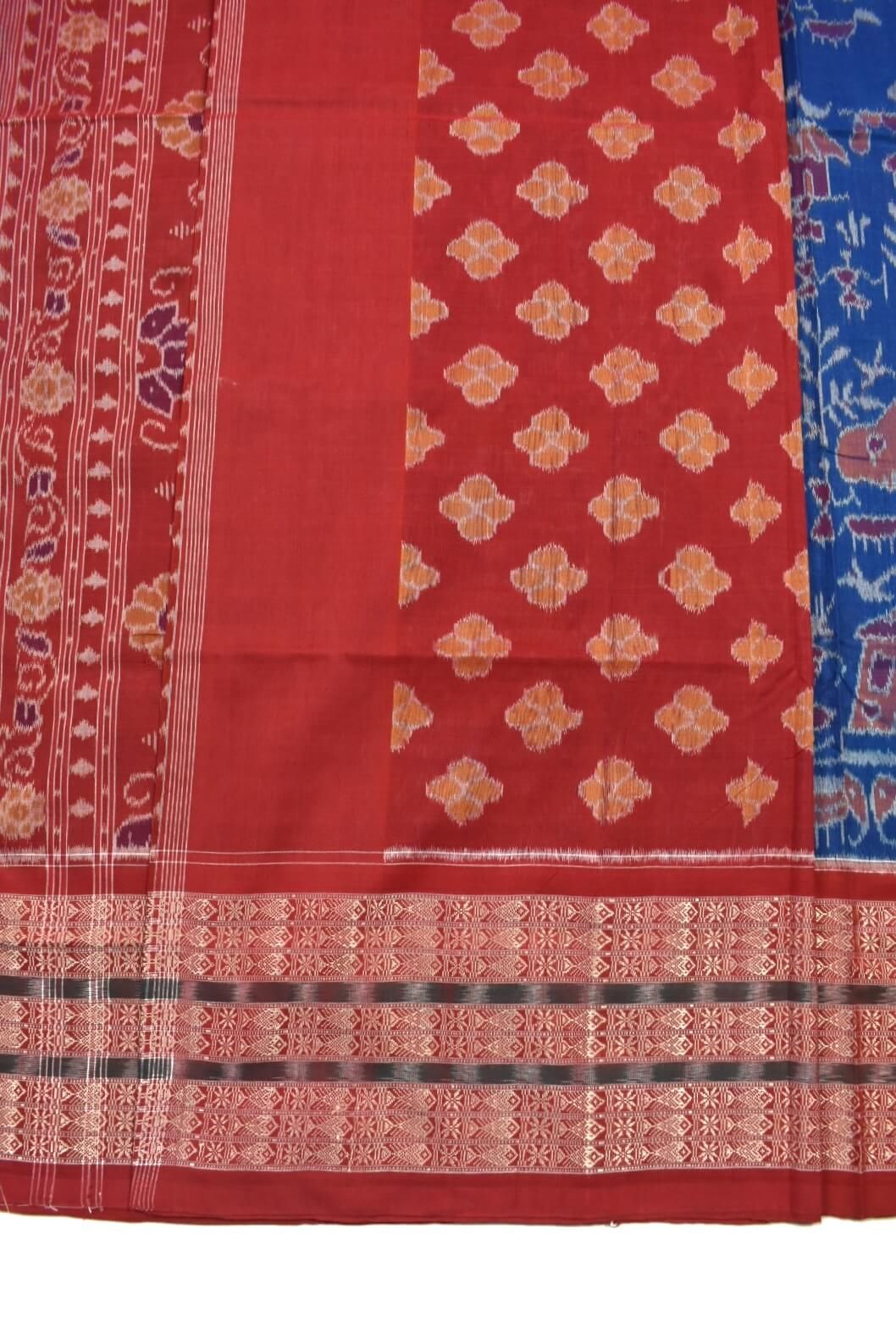 Sky Blue Colour Tribal Design Sambalpuri Handloom Cotton Saree - Image 5