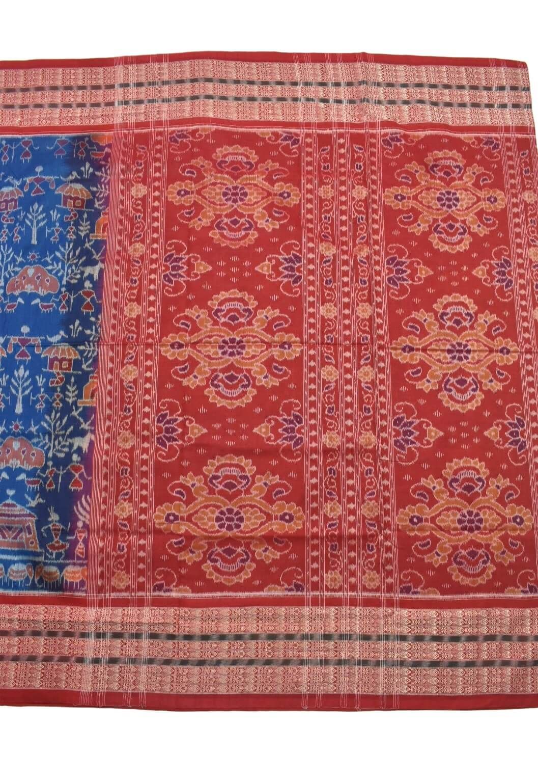 Sky Blue Colour Tribal Design Sambalpuri Handloom Cotton Saree - Image 2