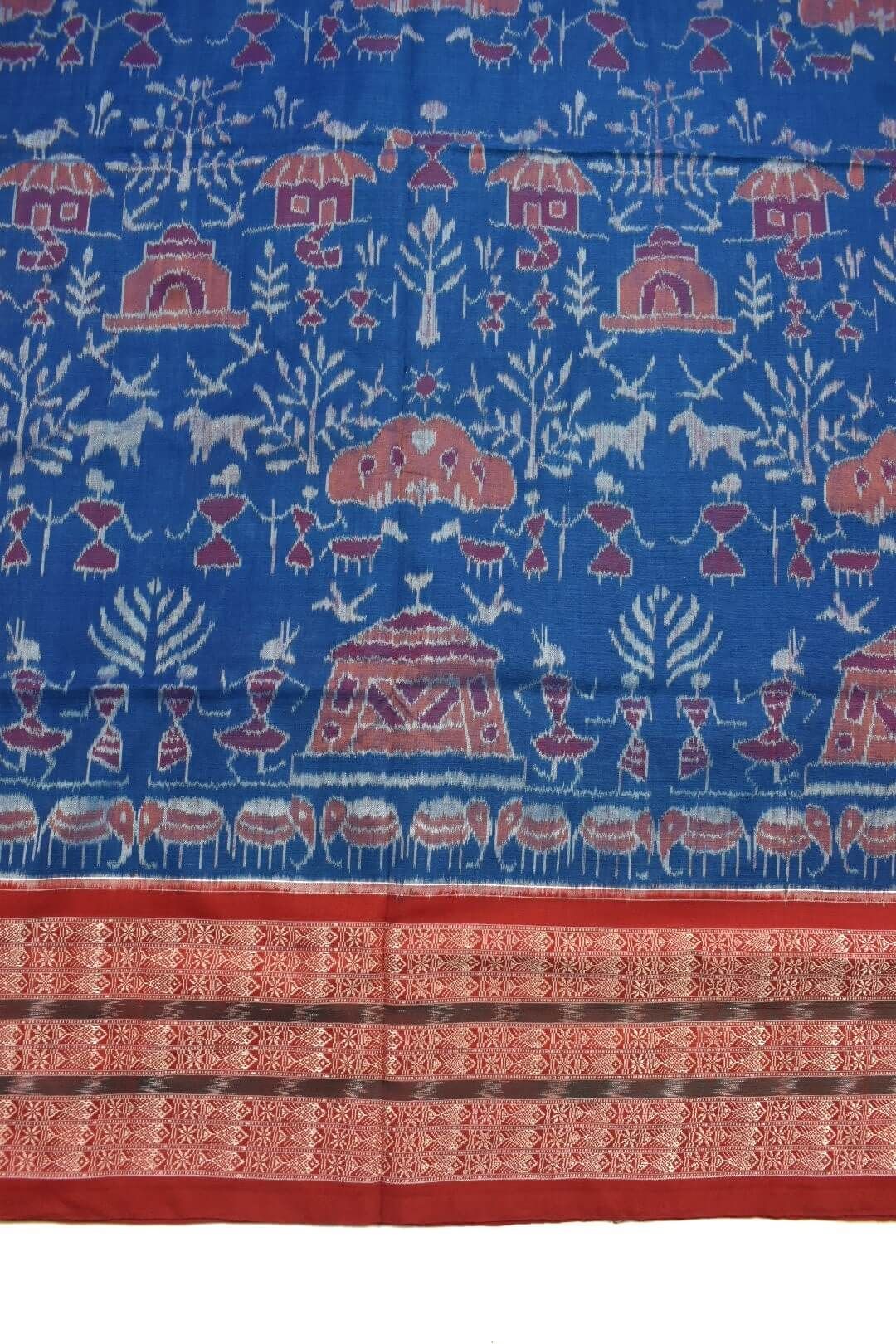 Sky Blue Colour Tribal Design Sambalpuri Handloom Cotton Saree - Image 4