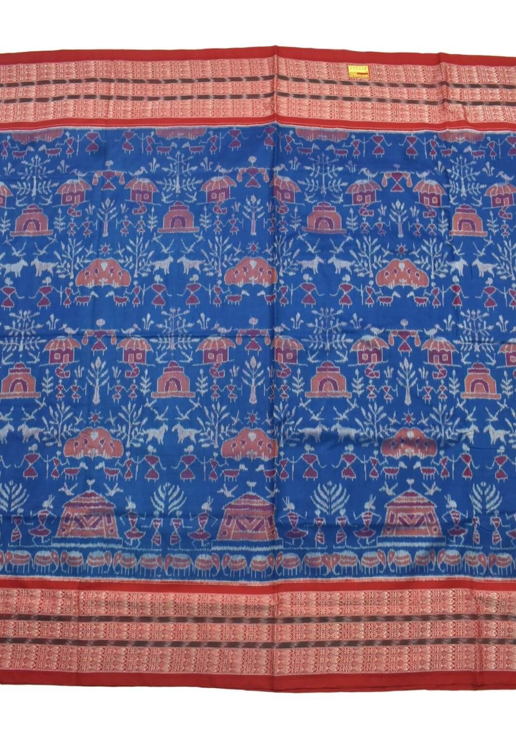 Sky Blue Colour Tribal Design Sambalpuri Handloom Cotton Saree