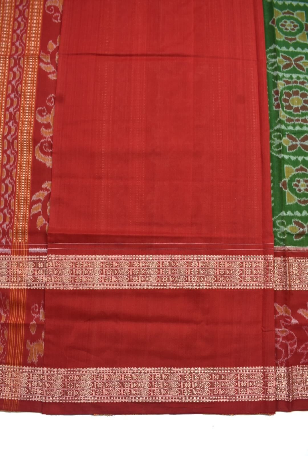 Mahendi Colour Double Border Sambalpuri Handloom Cotton Saree - Image 5
