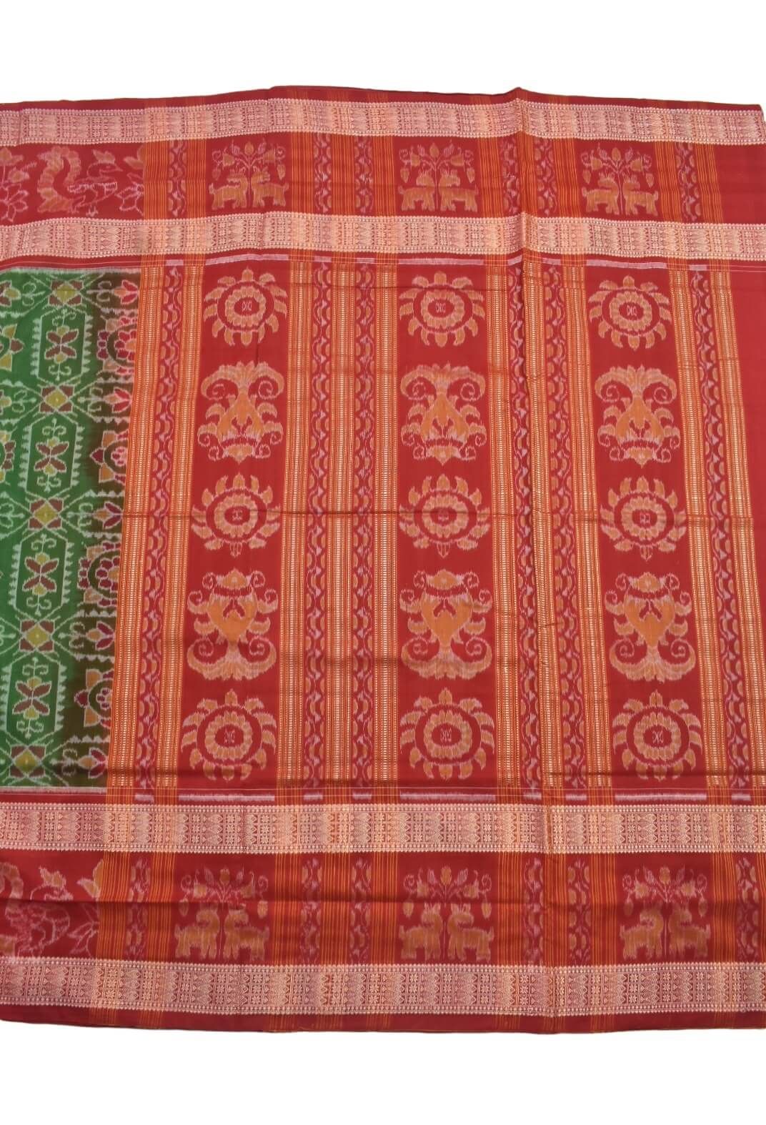 Mahendi Colour Double Border Sambalpuri Handloom Cotton Saree - Image 2