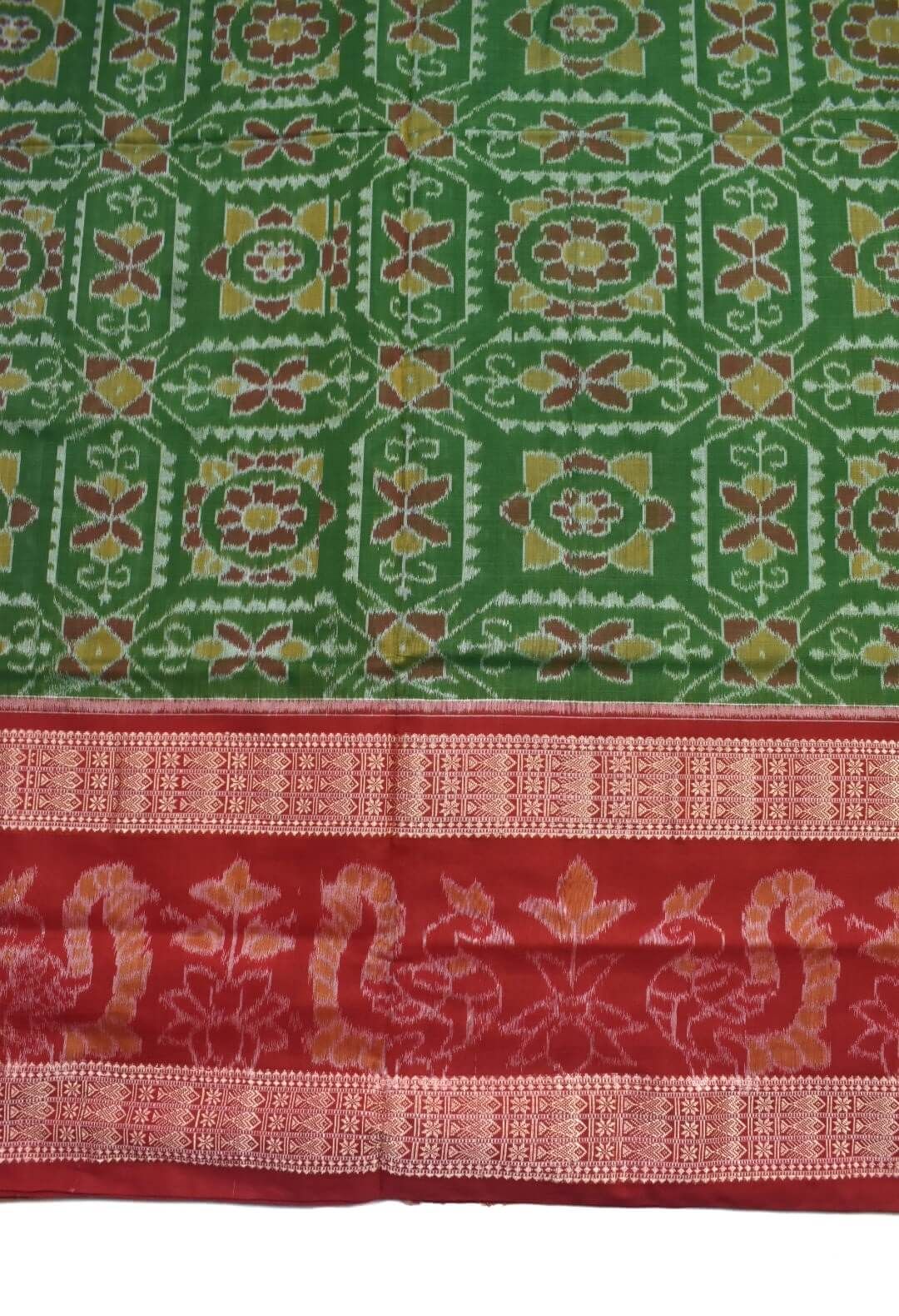 Mahendi Colour Double Border Sambalpuri Handloom Cotton Saree - Image 4