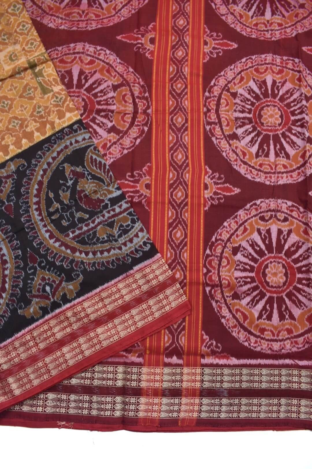 Biscuit-Black Colour Sambalpuri Handloom Cotton Saree - Image 3