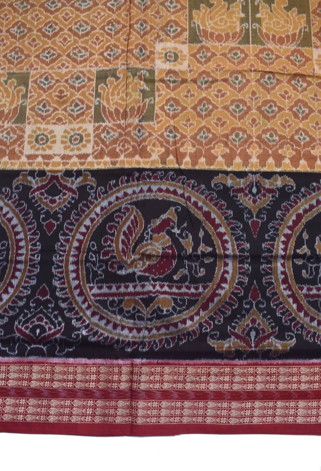 Biscuit-Black Colour Sambalpuri Handloom Cotton Saree - Image 4