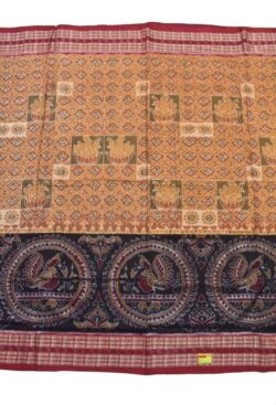 Biscuit-Black Colour Sambalpuri Handloom Cotton Saree