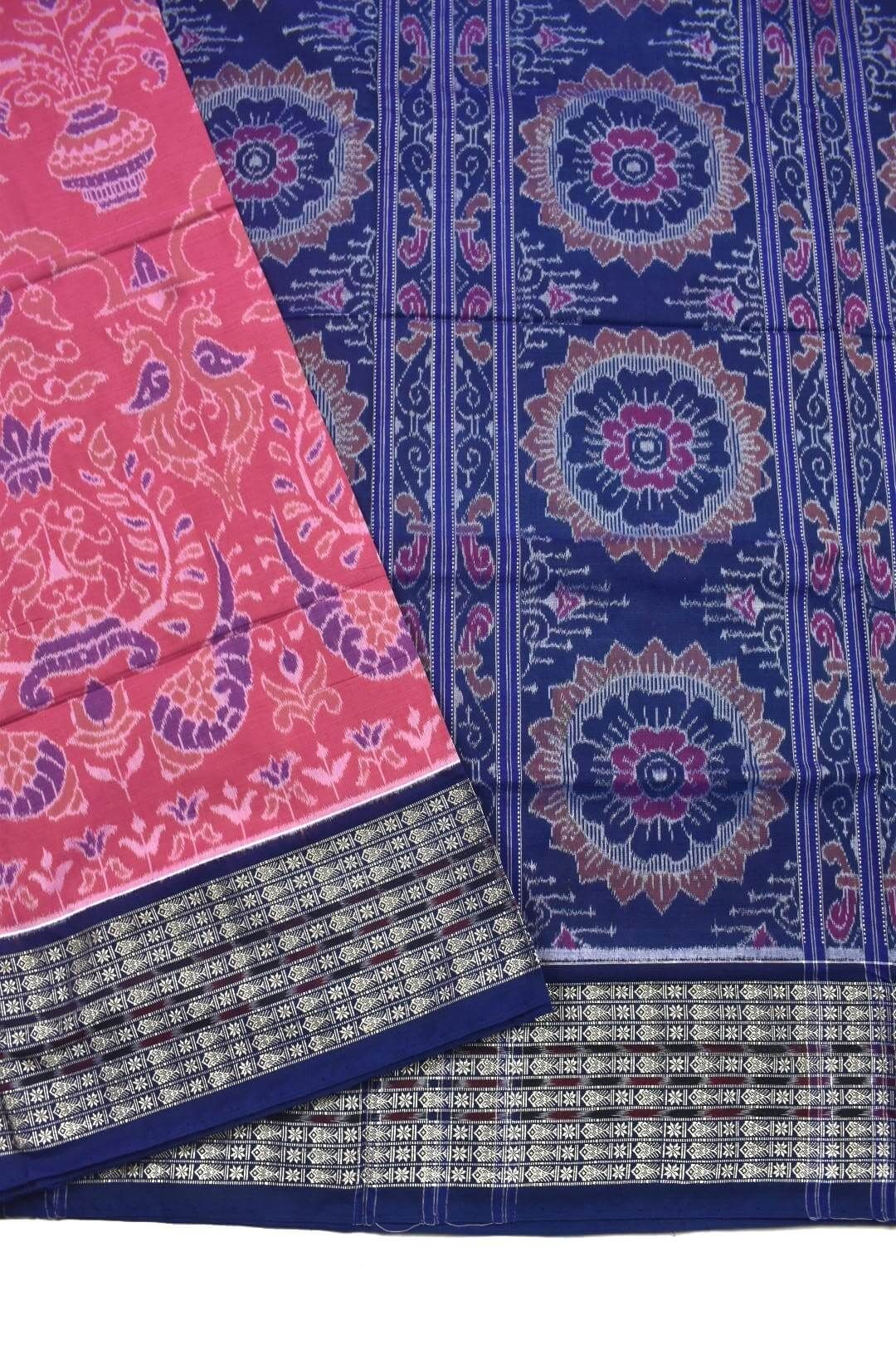 Pink Colour Sambalpuri Handloom Cotton Saree - Image 3