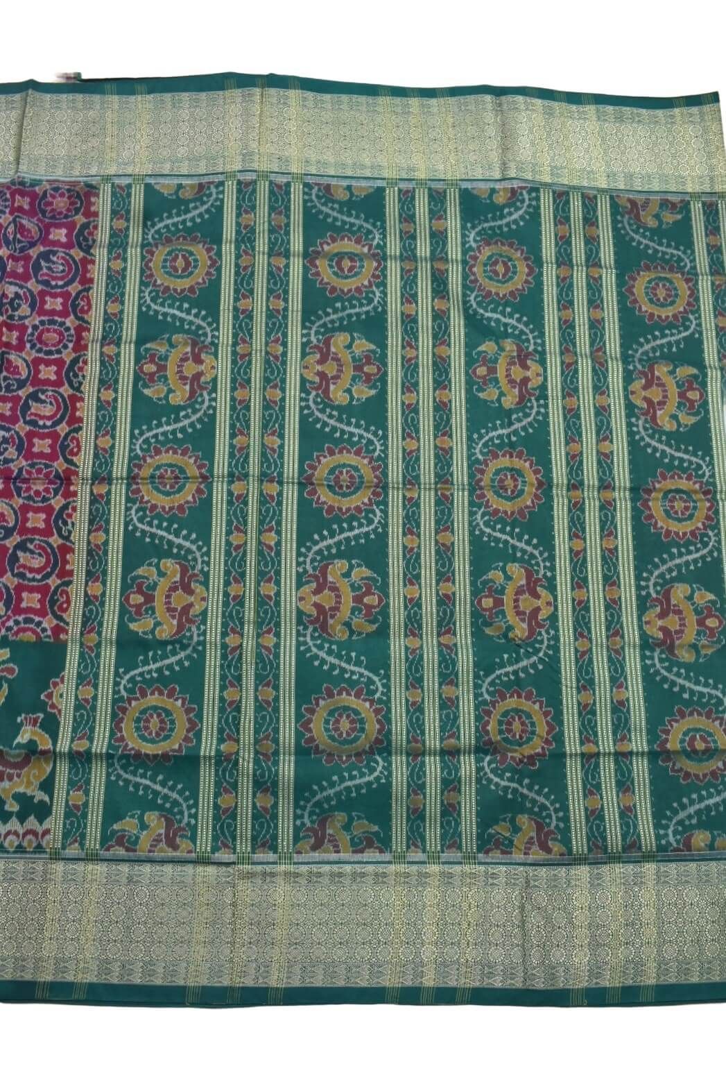 Red-Green Colour Sambalpuri Handloom Cotton Saree - Image 2