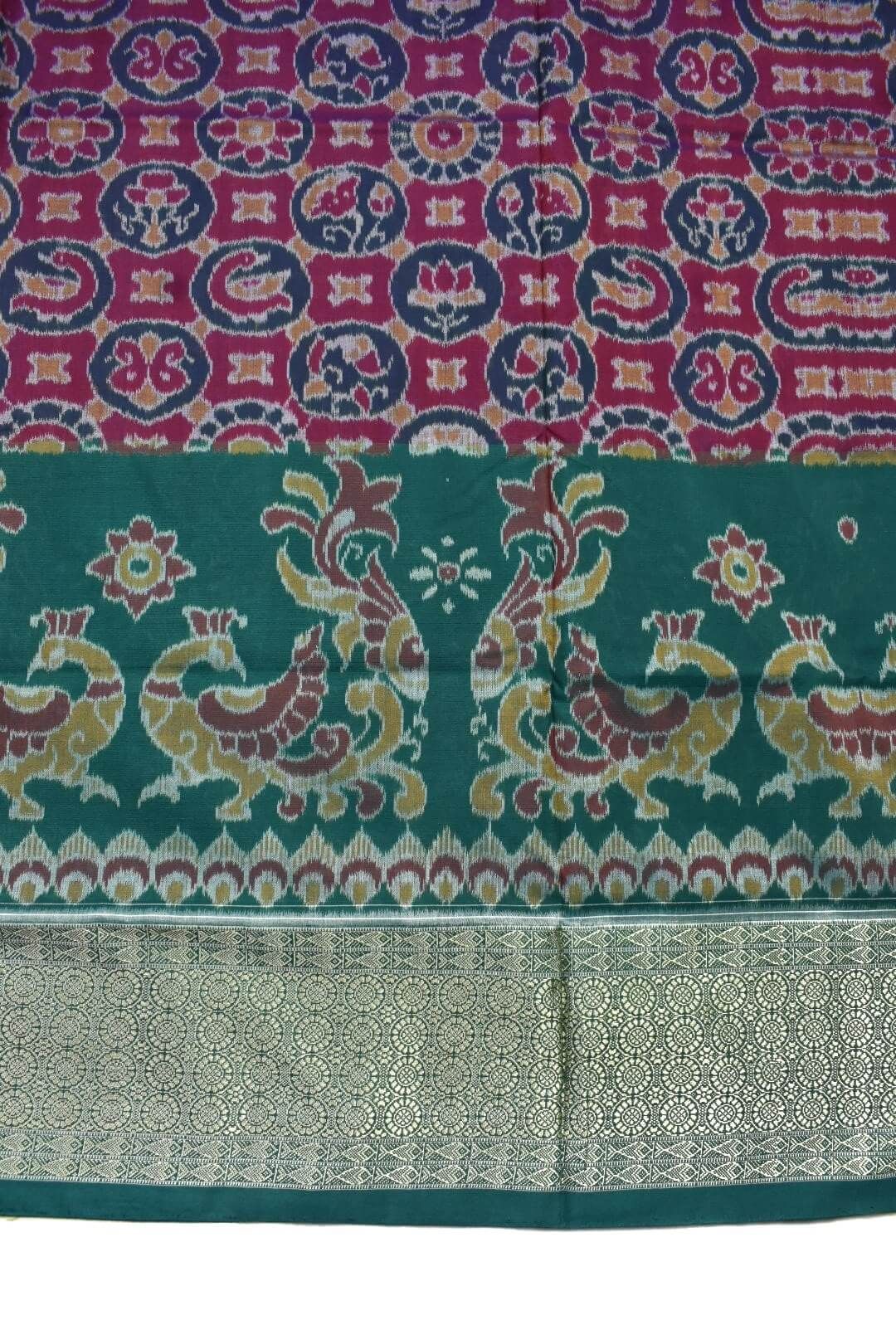 Red-Green Colour Sambalpuri Handloom Cotton Saree - Image 4
