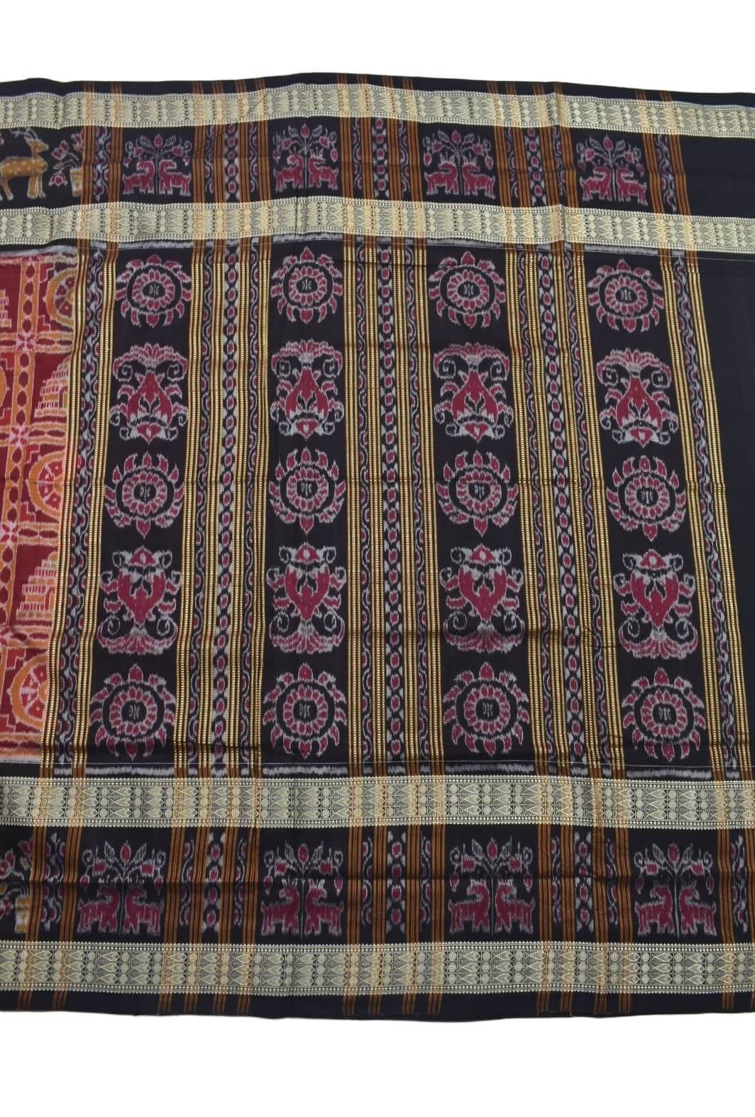 Red-Maroon Colour Sambalpuri Handloom Cotton Saree - Image 2