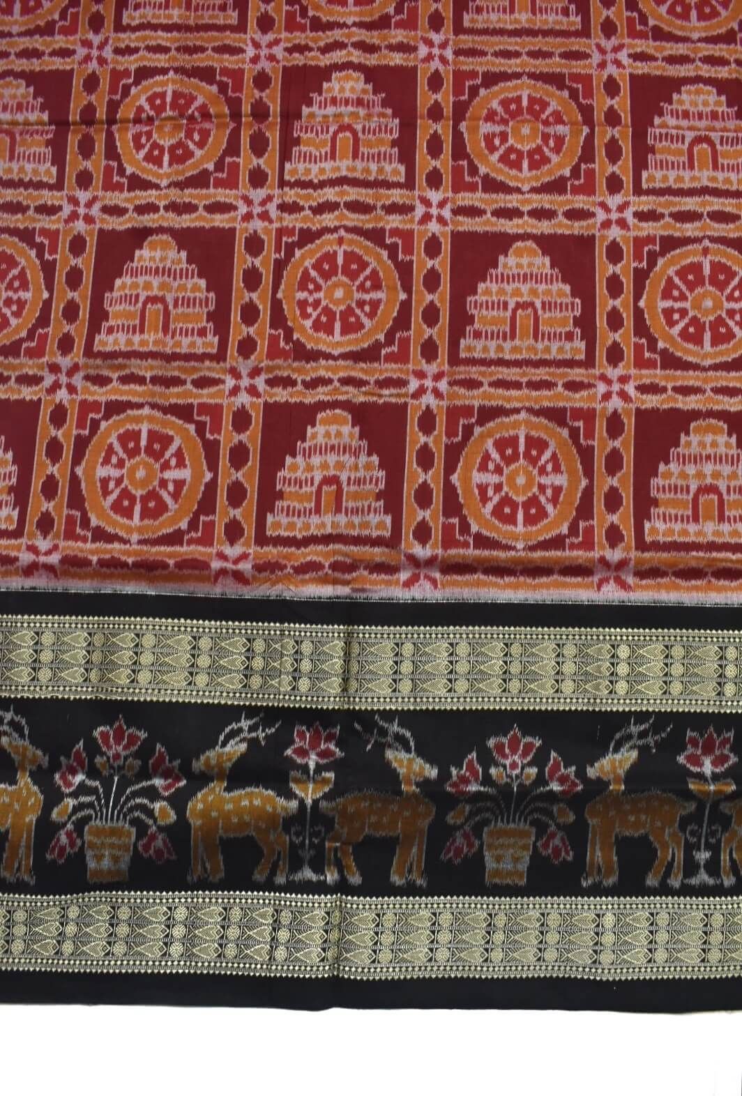 Red-Maroon Colour Sambalpuri Handloom Cotton Saree - Image 4