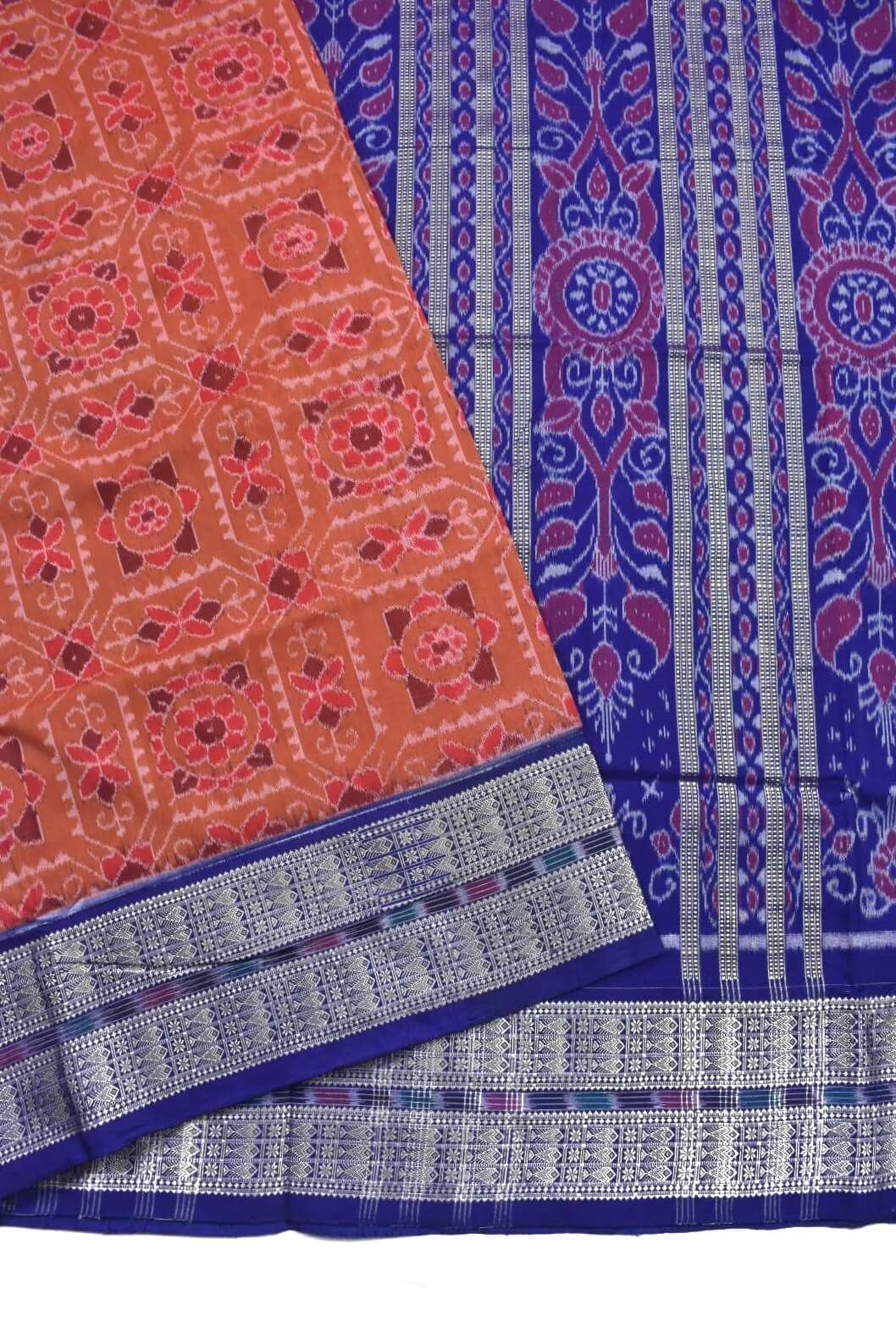 Orange Colour Sambalpuri Handloom Cotton Saree - Image 3