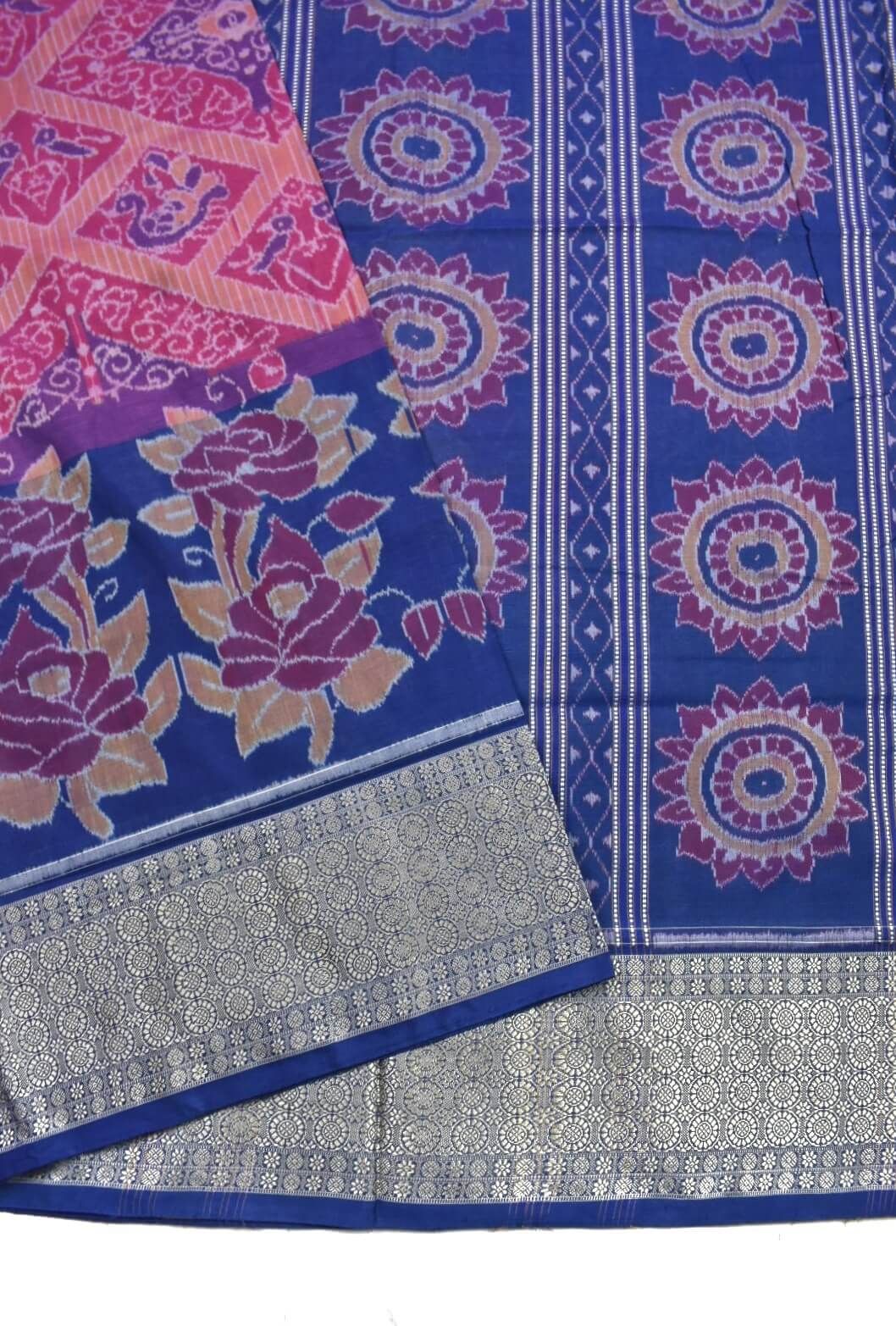 Pink-Blue Combination Sambalpuri Handloom Cotton Saree - Image 3