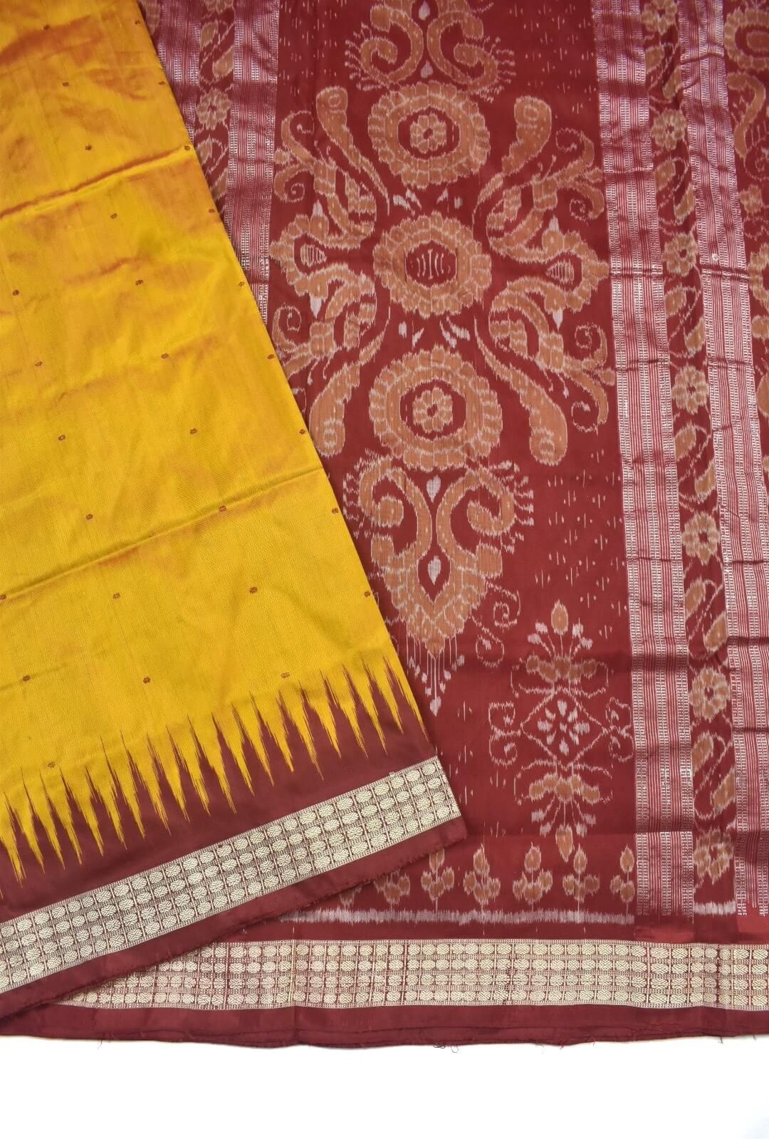 Yellow Colour Sambalpuri Handloom Bandha Silk Saree - Image 3