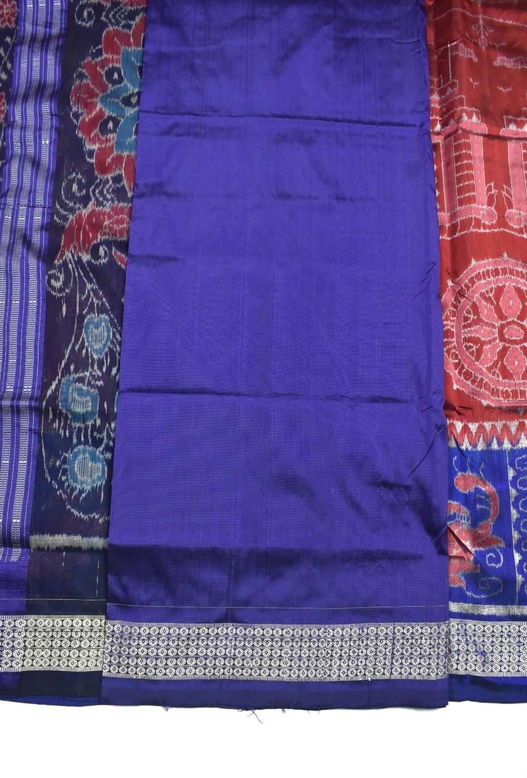 Red-Blue Colour Sambalpuri Handloom Bandha Silk Saree - Image 5