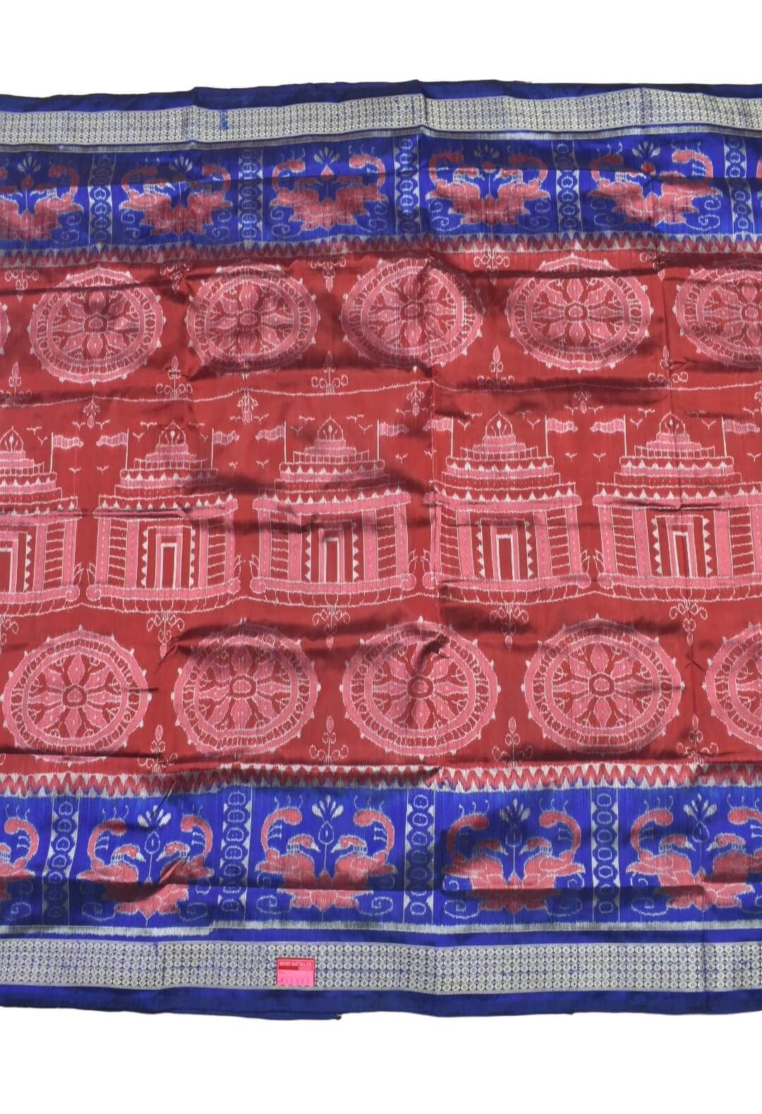 Red-Blue Colour Sambalpuri Handloom Bandha Silk Saree