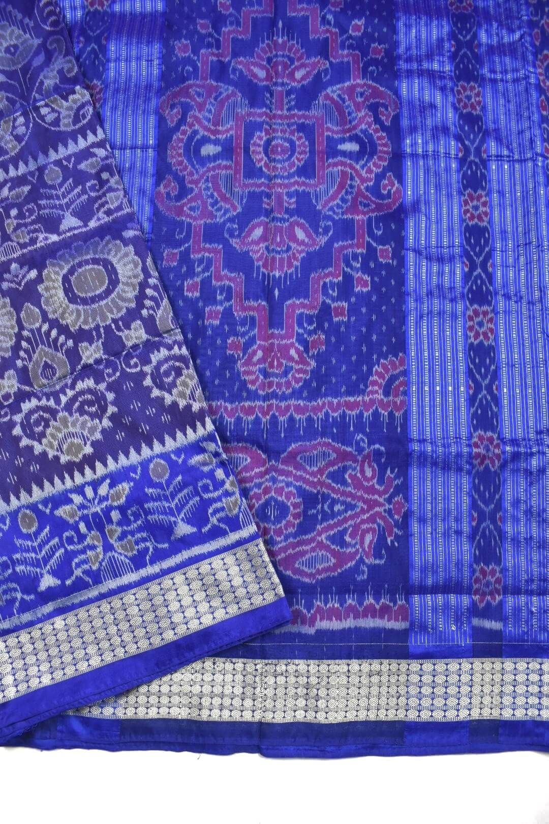 Blue Colour Sambalpuri Handloom Bandha Silk Saree - Image 3