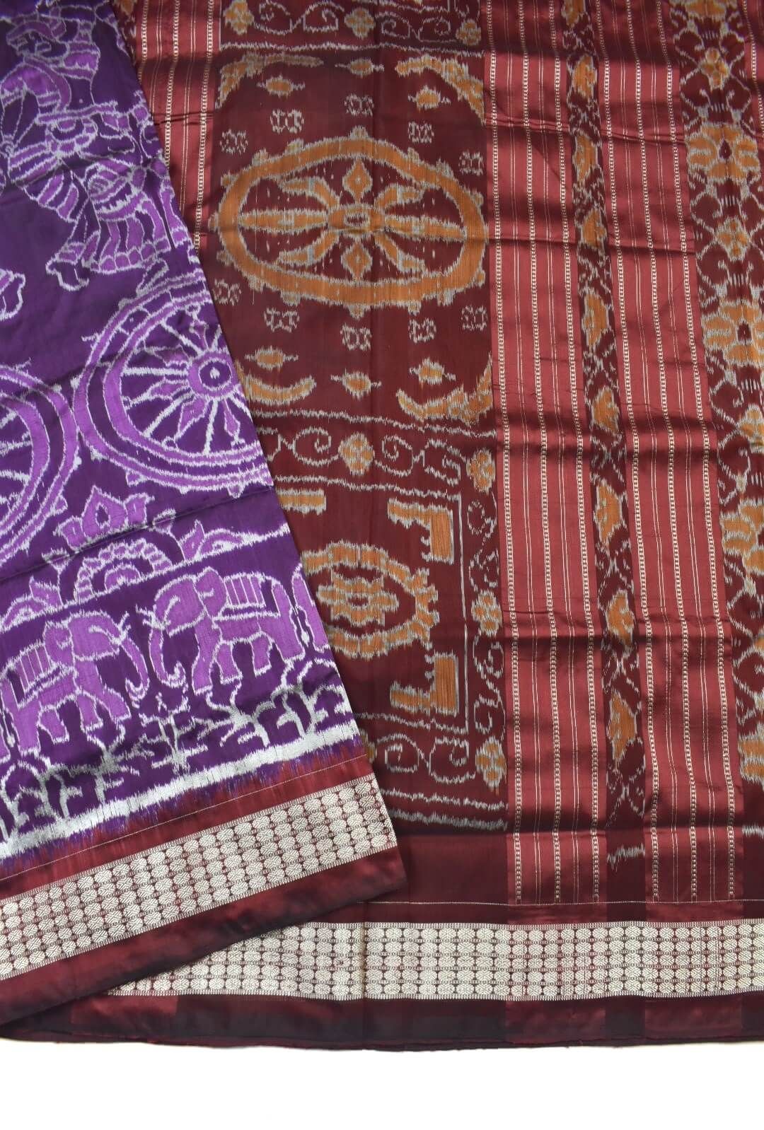 Purple Colour Sambalpuri Handloom Bandha Silk Saree - Image 3