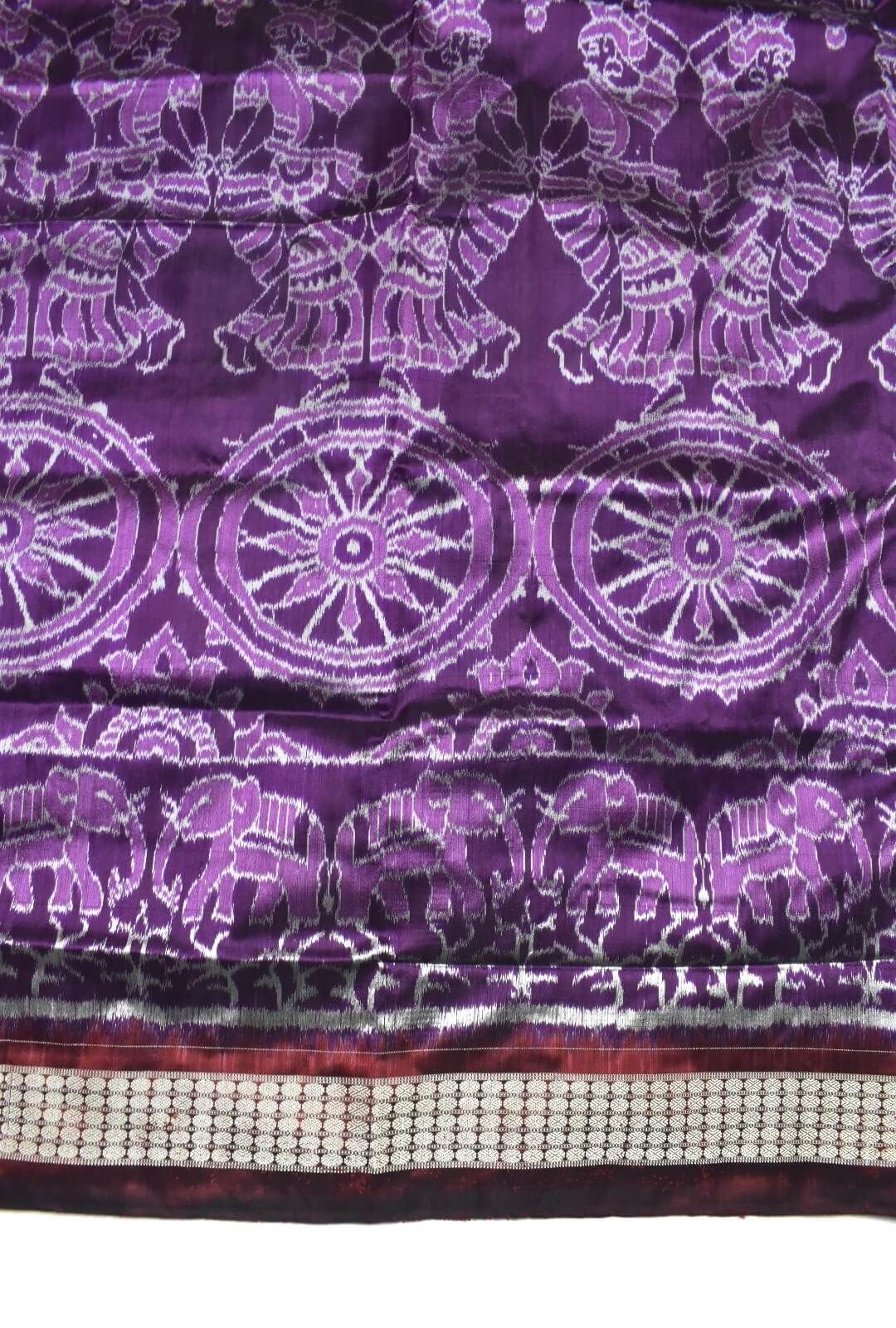Purple Colour Sambalpuri Handloom Bandha Silk Saree - Image 4