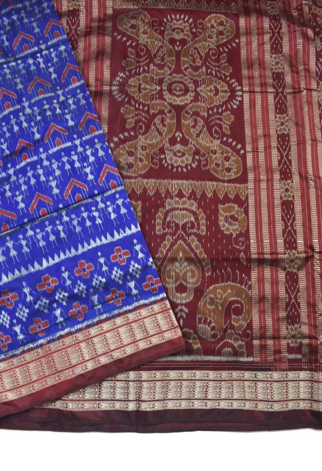 Blue Colour Sambalpuri Handloom Bandha Silk Saree - Image 3