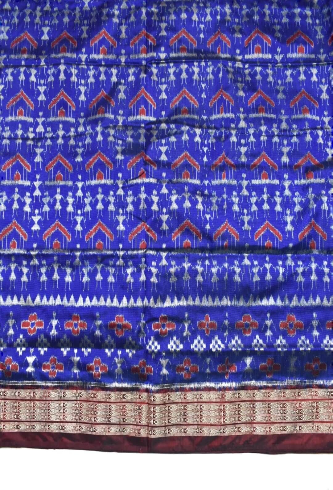 Blue Colour Sambalpuri Handloom Bandha Silk Saree - Image 4