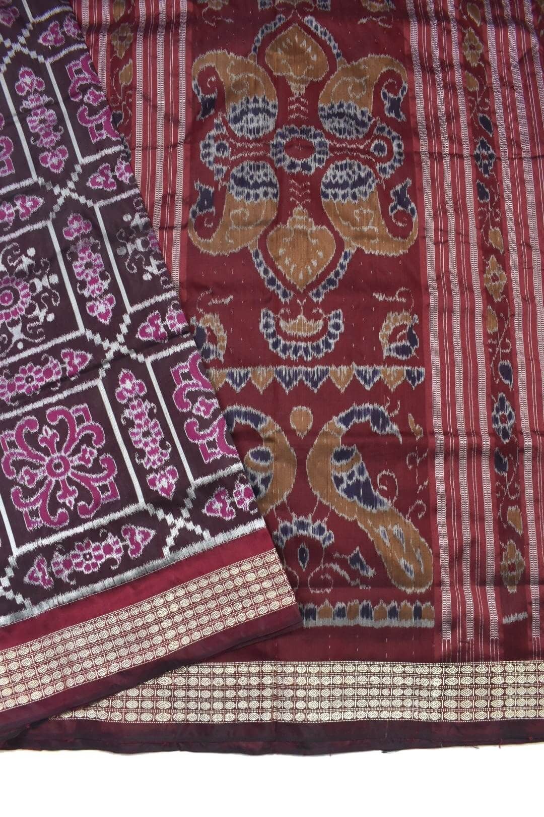Brown-Pink Colour Sambalpuri Handloom Bandha Silk Saree - Image 3
