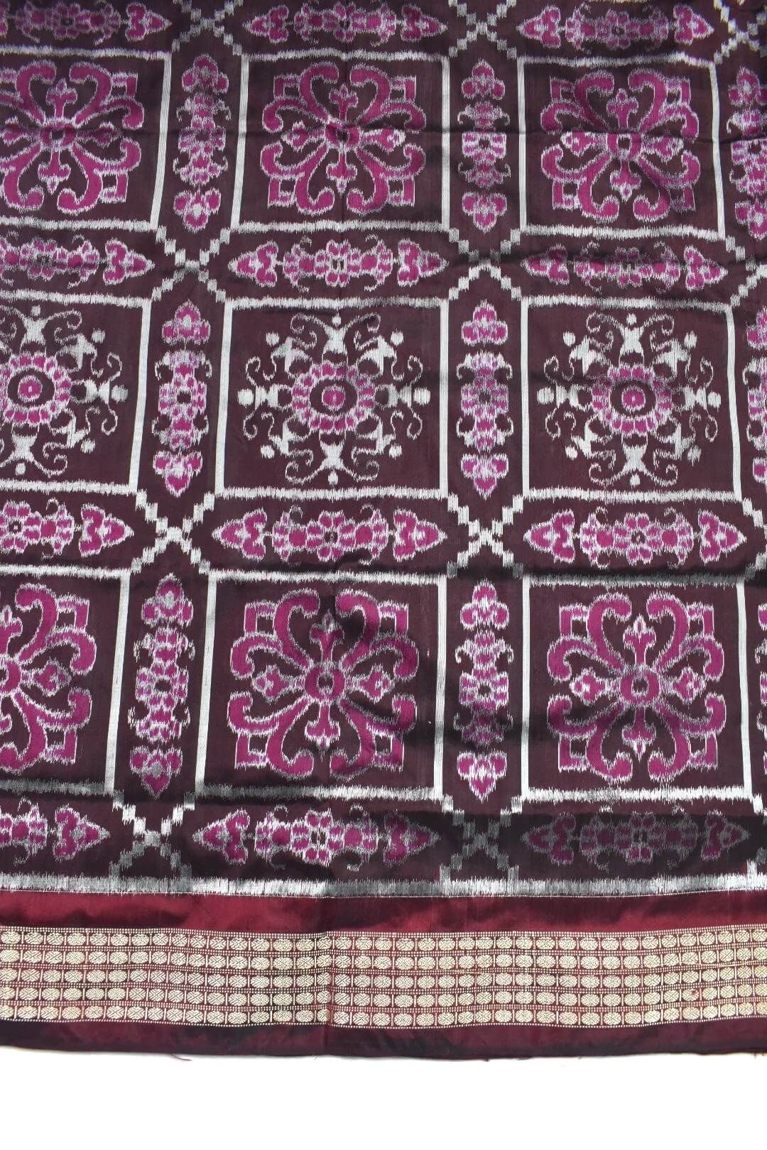Brown-Pink Colour Sambalpuri Handloom Bandha Silk Saree - Image 4