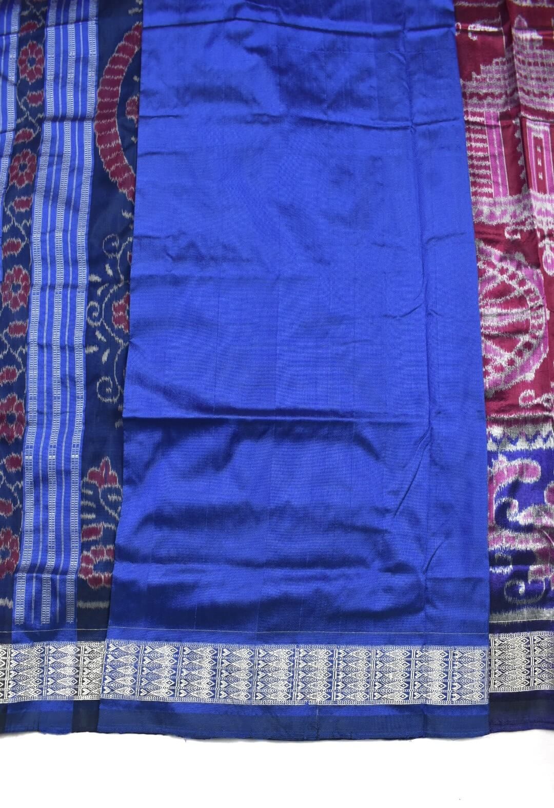 Red-Blue Colour Sambalpuri Handloom Bandha Silk Saree - Image 5