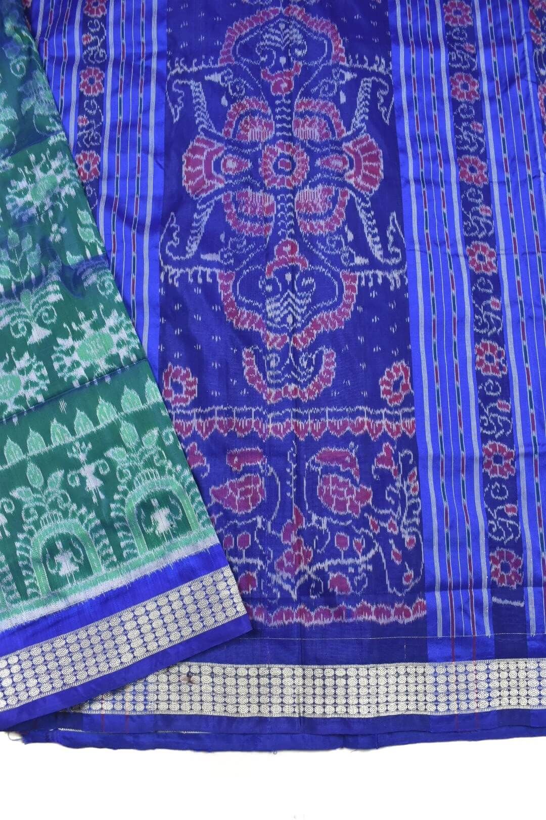 Green Colour Sambalpuri Handloom Bandha Silk Saree - Image 3
