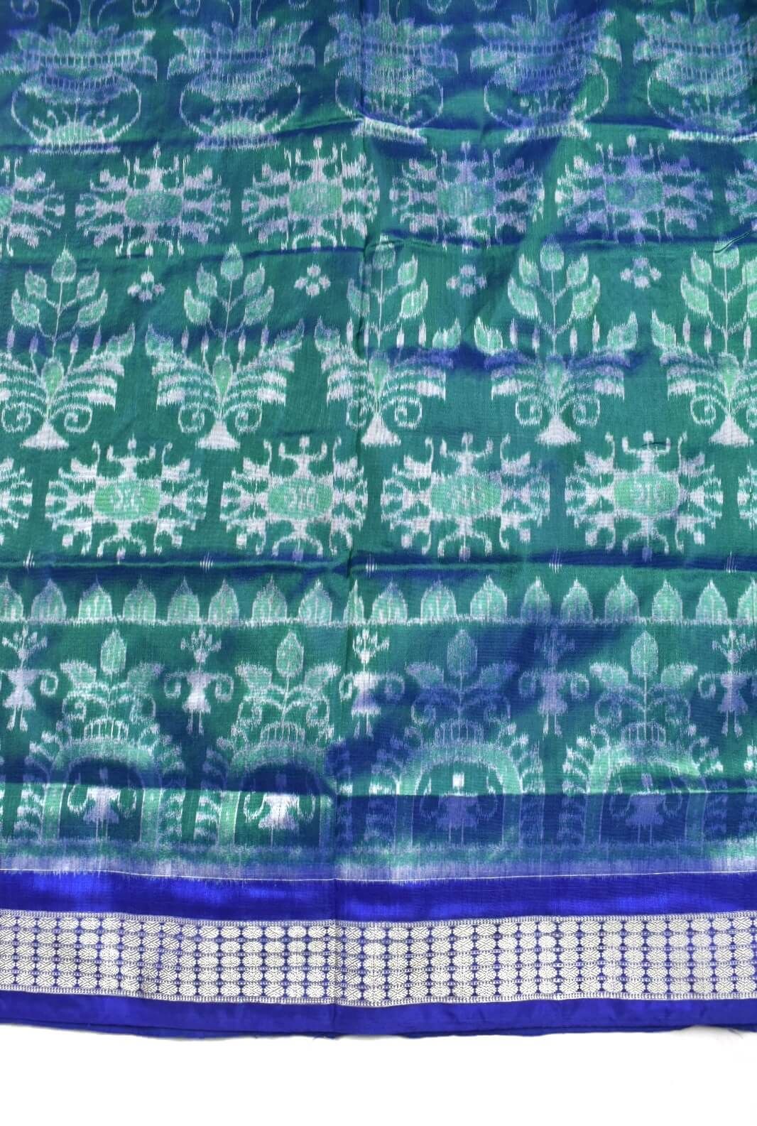 Green Colour Sambalpuri Handloom Bandha Silk Saree - Image 4