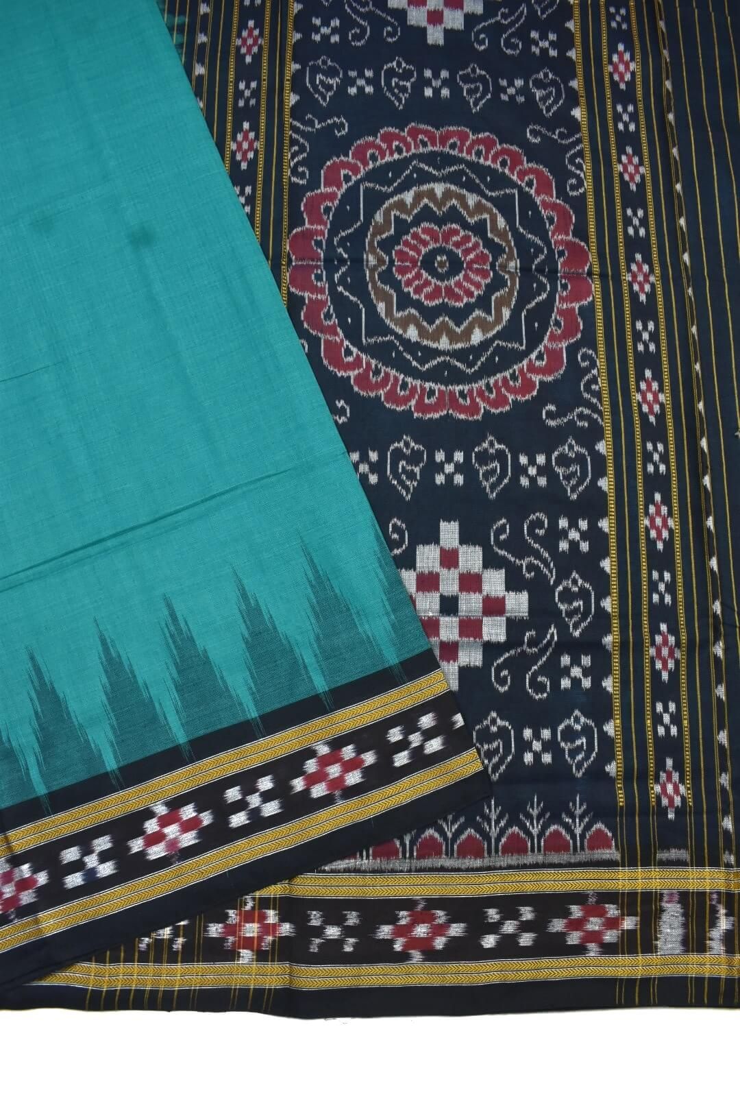 Rama Green Colour Sambalpuri Cotton Saree - Image 3