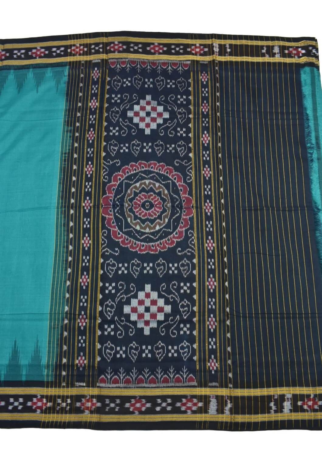 Rama Green Colour Sambalpuri Cotton Saree - Image 2