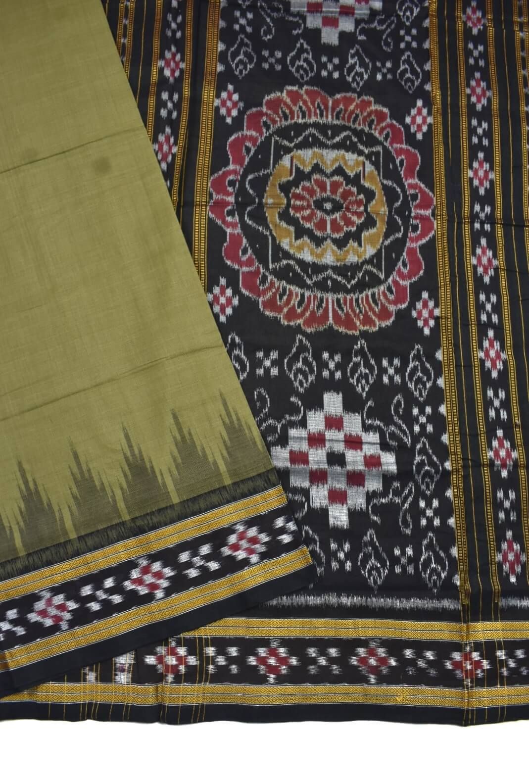 Mehendi Colour Sambalpuri Handloom Cotton Saree - Image 3