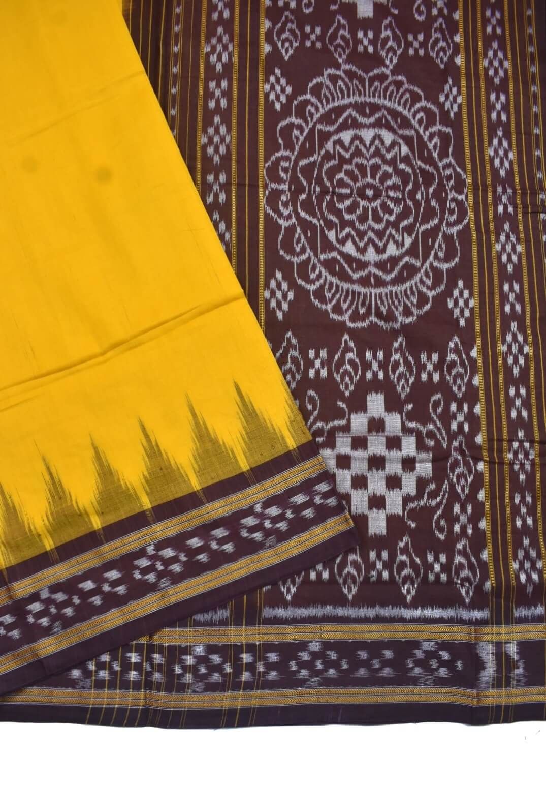 Yellow Colour Sambalpuri Handloom Cotton Saree - Image 3