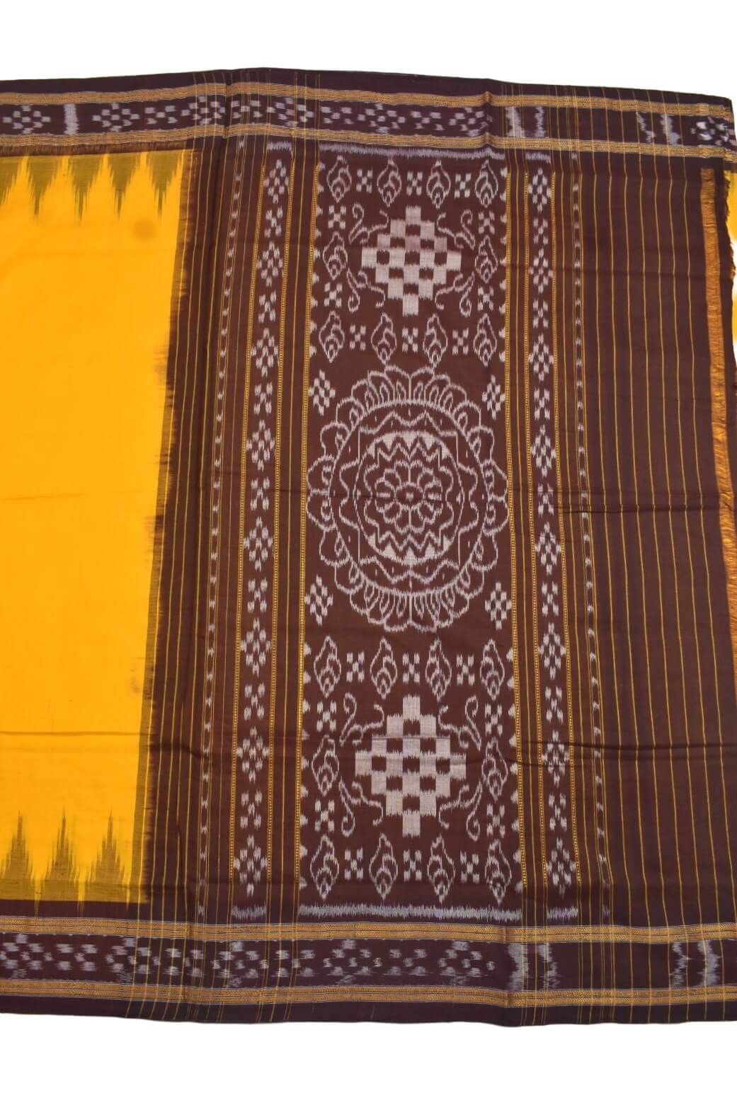 Yellow Colour Sambalpuri Handloom Cotton Saree - Image 2