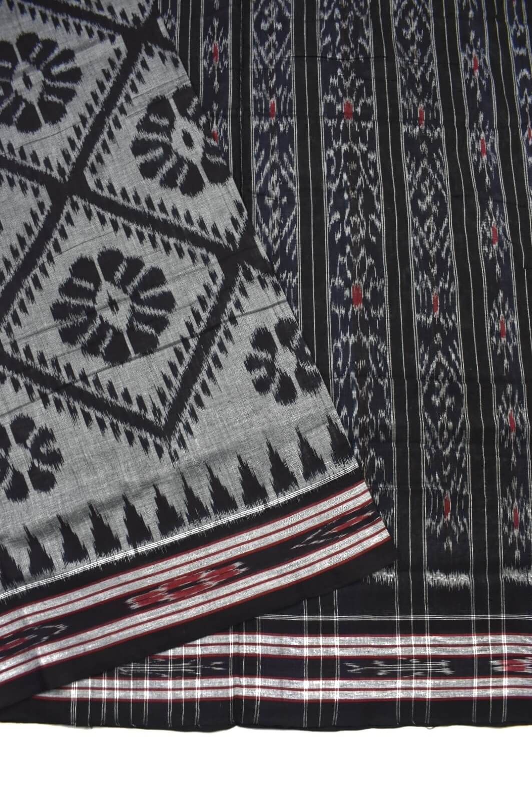 Gray Colour Sambalpuri Handloom Mania bandha Cotton Saree - Image 3