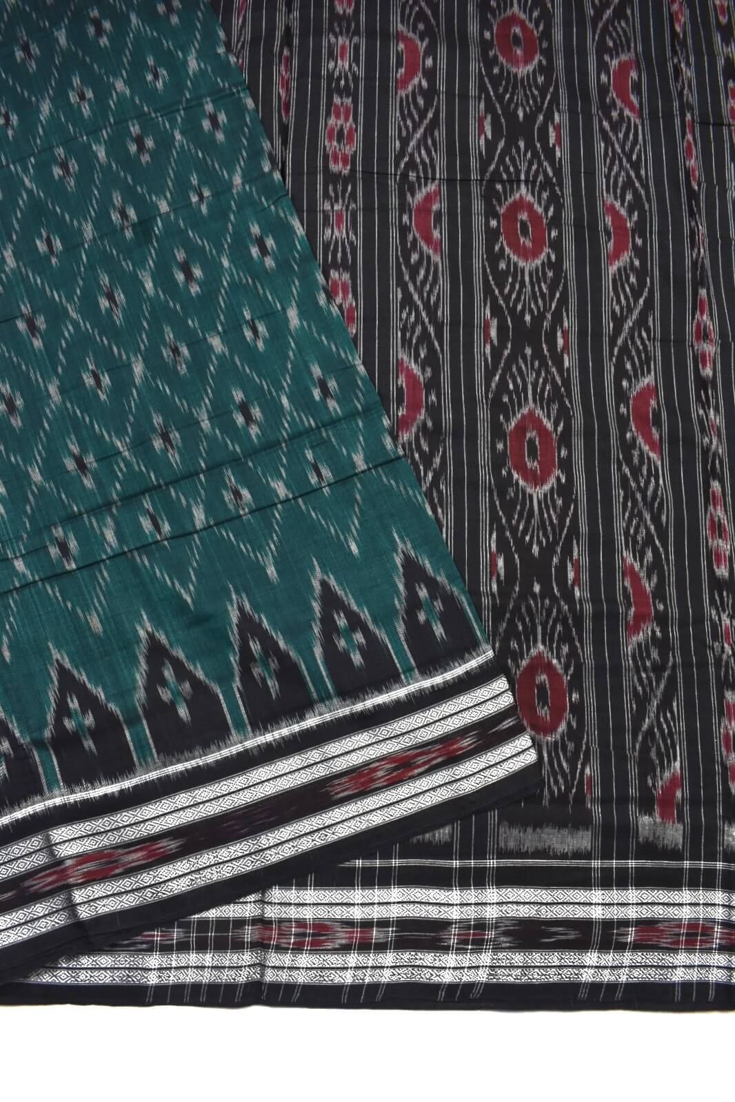 Green Colour Sambalpuri Cotton Saree - Image 3