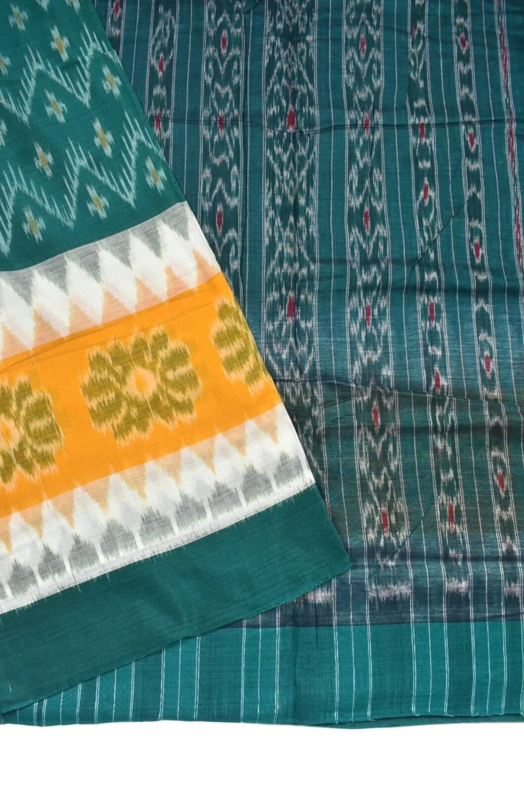 Green-Yellow Colour Sambalpuri Cotton Saree - Image 3