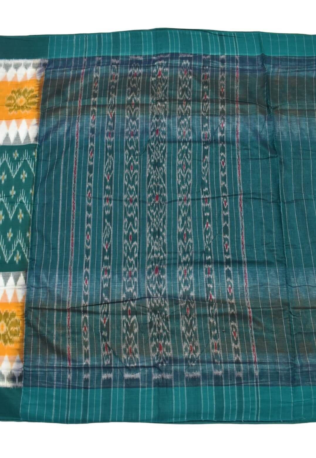Green-Yellow Colour Sambalpuri Cotton Saree - Image 2