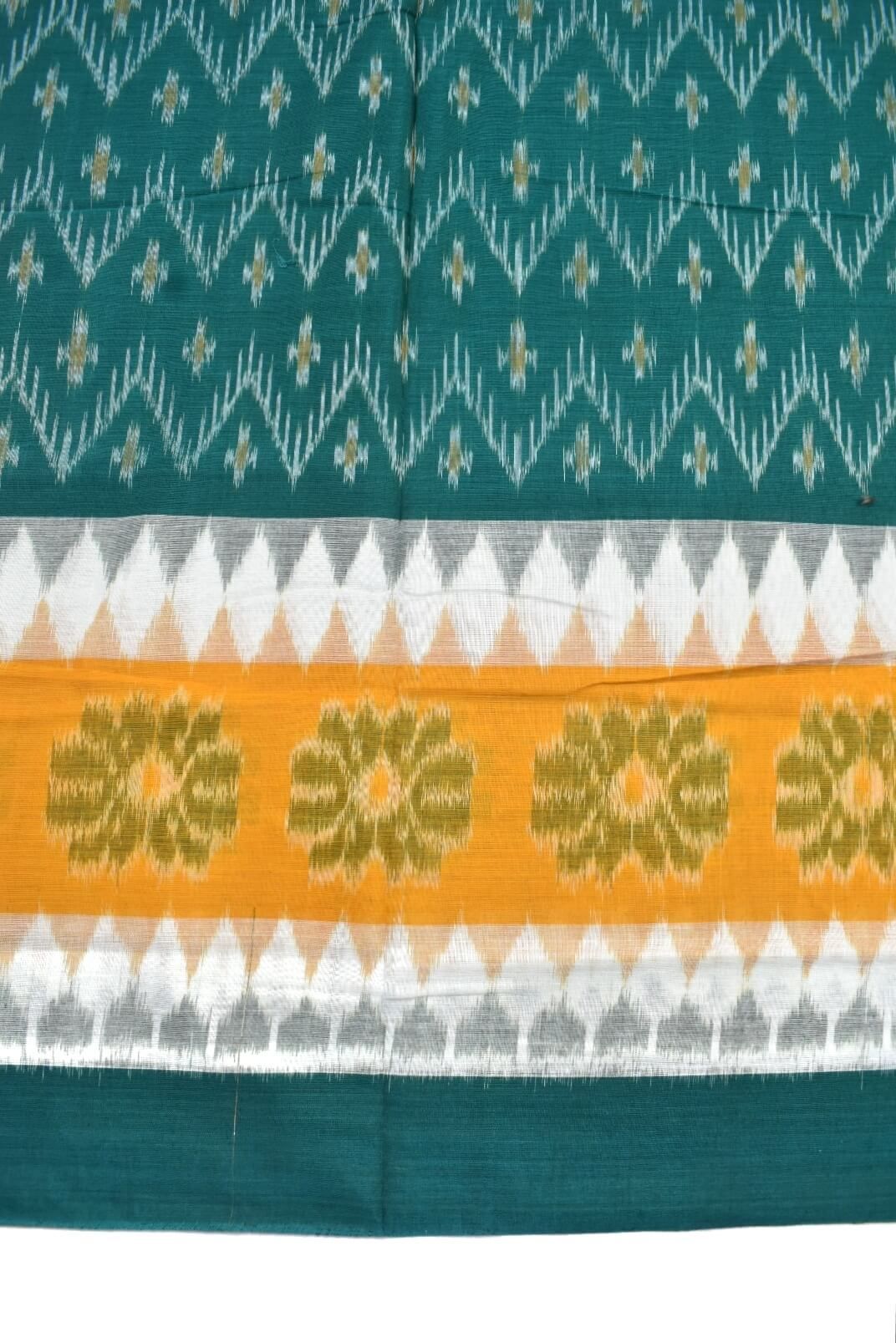 Green-Yellow Colour Sambalpuri Cotton Saree - Image 4