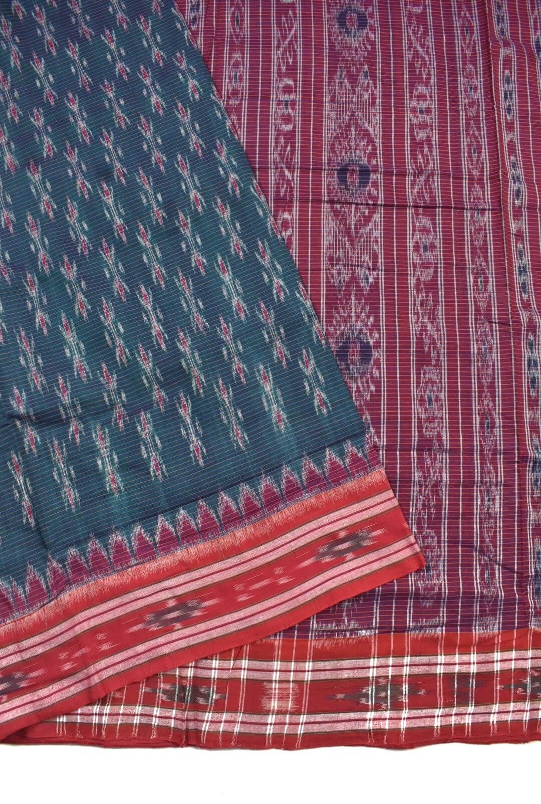 Green Colour Sambalpuri Cotton Saree - Image 3