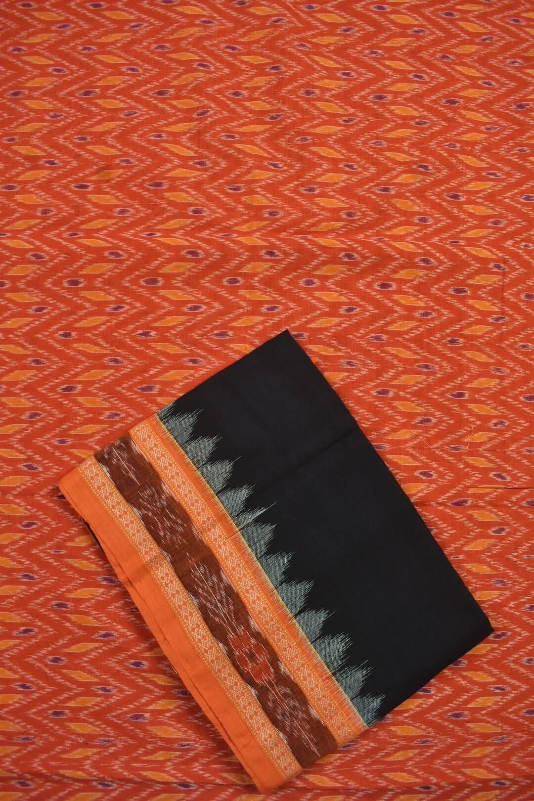 Orange Colour Sambalpuri Handloom Cotton Dress Material - Image 3