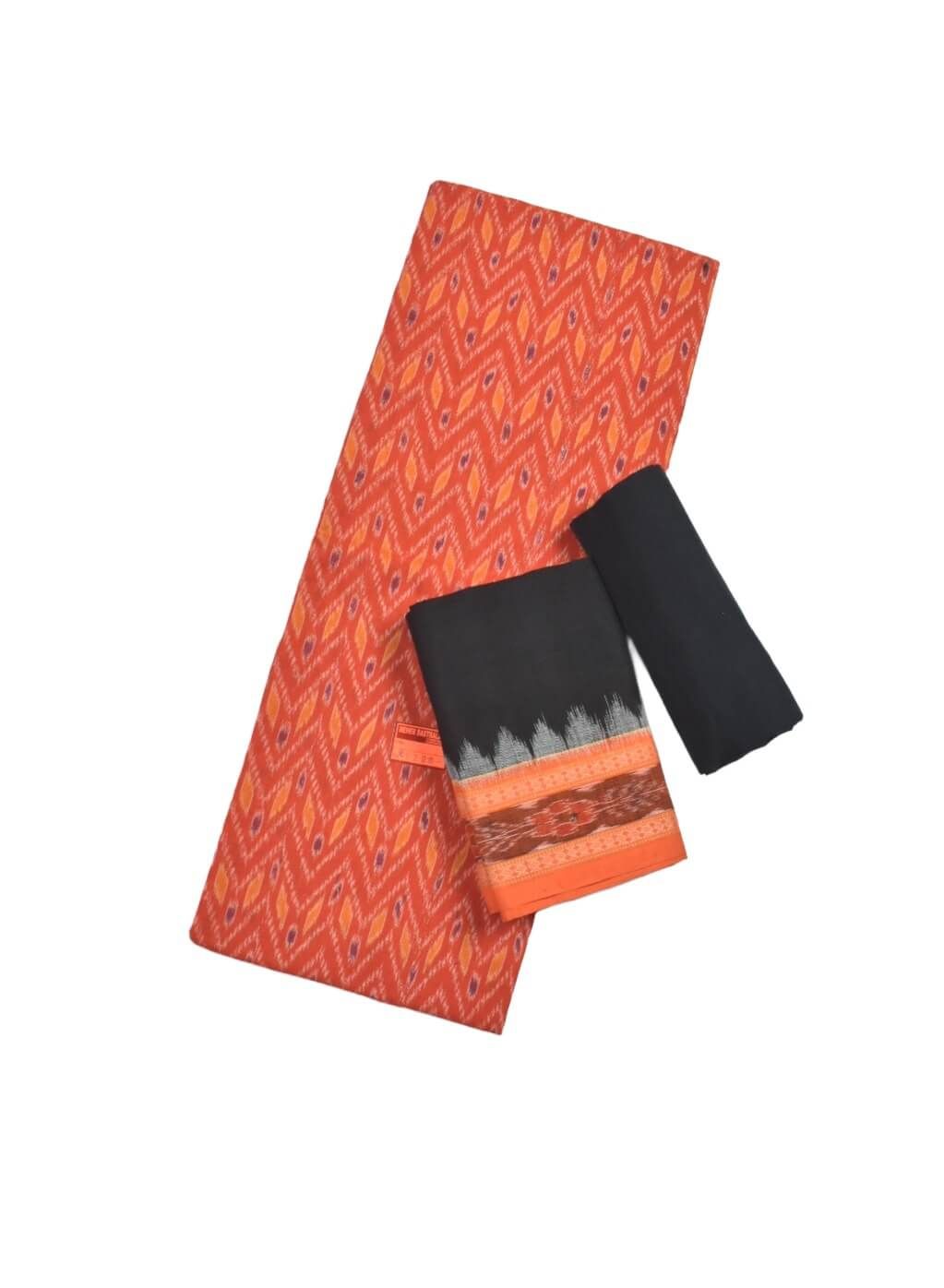 Orange Colour Sambalpuri Handloom Cotton Dress Material