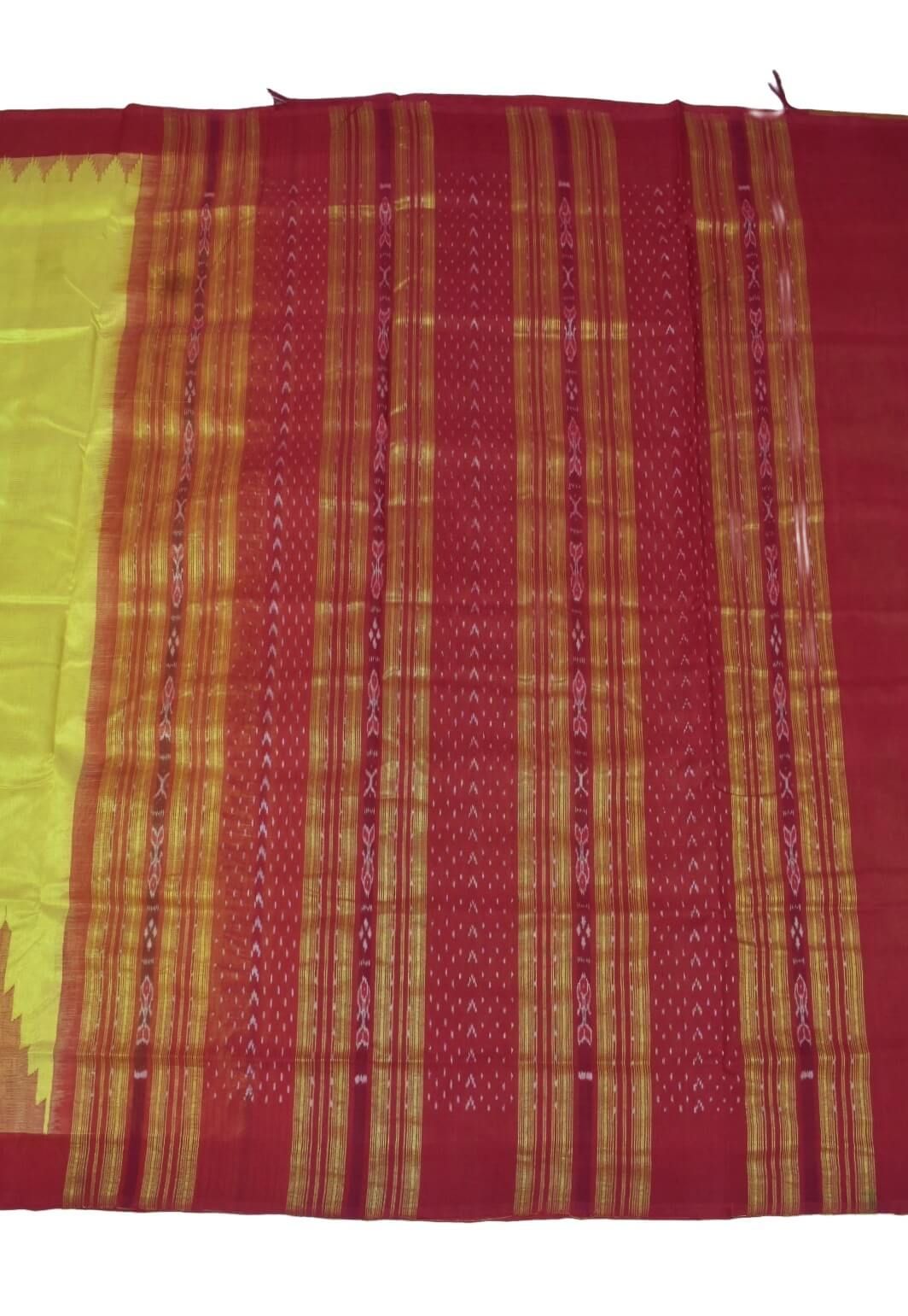 Yellow Colour Sambalpuri Handloom Tissue/Cotton Mix Saree - Image 2