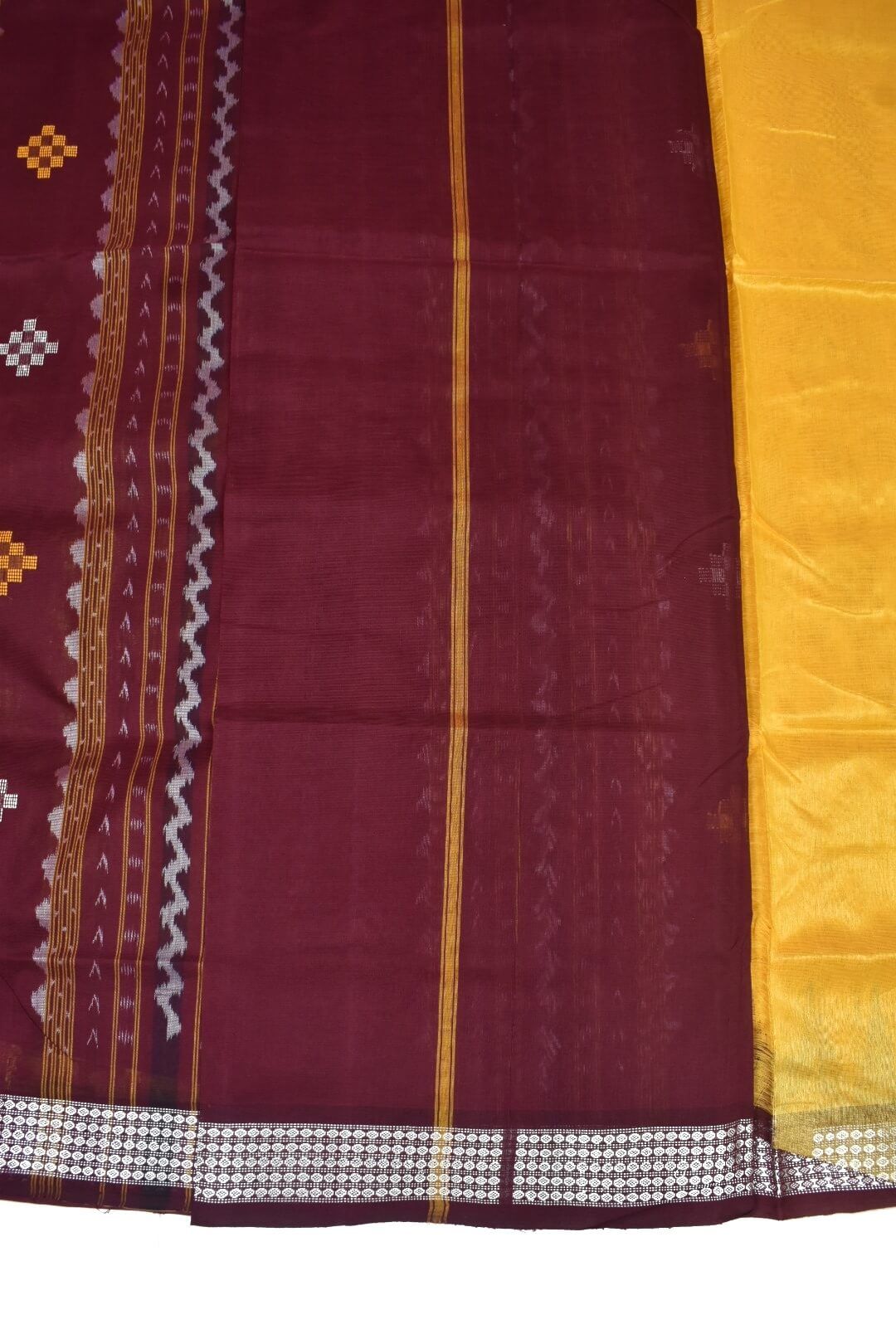 Yellow Colour Sambalpuri Handloom Tissue/Cotton Mix Saree - Image 5