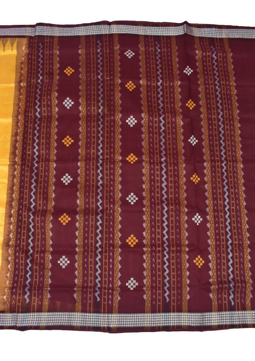 Yellow Colour Sambalpuri Handloom Tissue/Cotton Mix Saree - Image 2