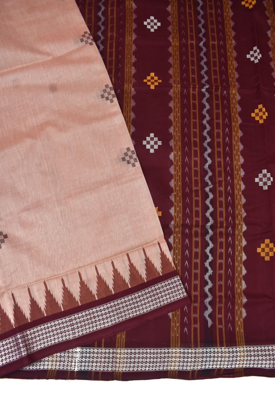 Orange Colour Sambalpuri Handloom Cotton Bapta Saree - Image 3