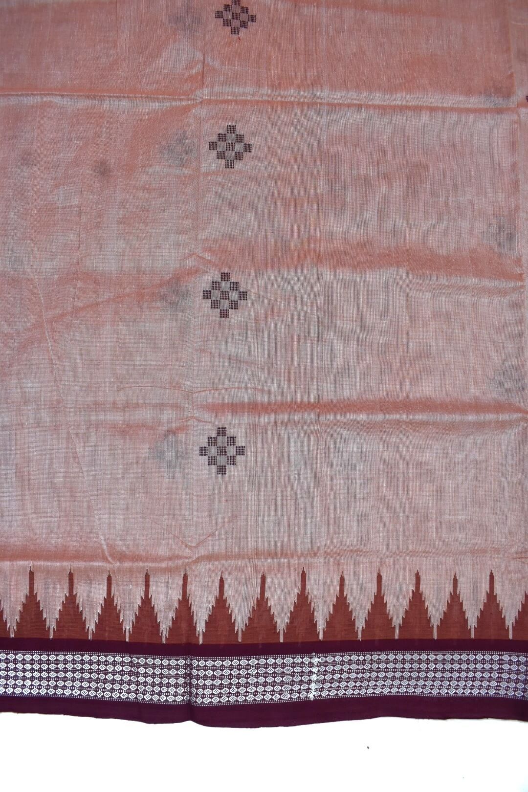 Orange Colour Sambalpuri Handloom Cotton Bapta Saree - Image 4