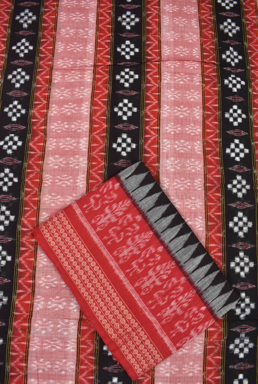Black-Pitch Colour Sambalpuri Handloom Cotton Dress Material - Image 3